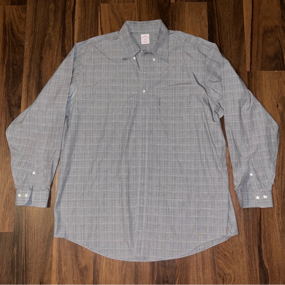 Brooks Brothers Men's 18-6/7 Plaid Gray Long Sleeve 346 Cotton Shirt Non-Iron